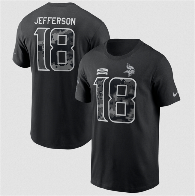 Men's Black Minnesota Vikings #18 Justin Jefferson 2026 Salute to Service Name & Number T-Shirt